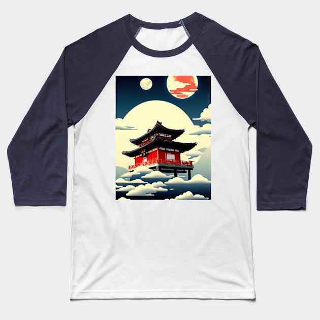 Temple in the Sky Baseball T-Shirt by Irayami